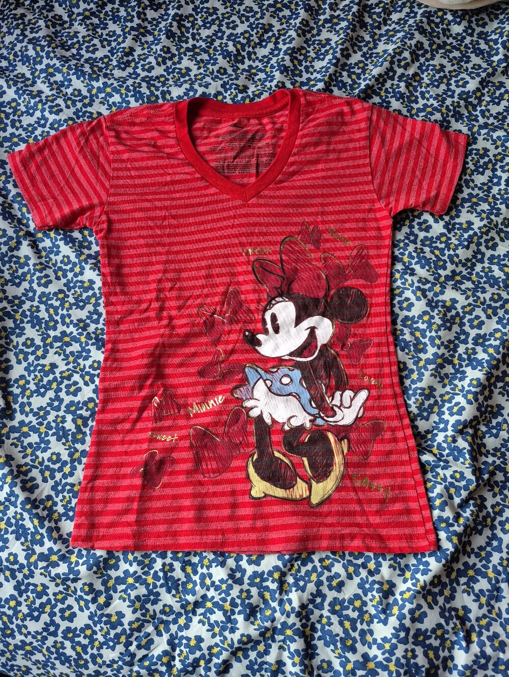 Disney Red Striped Minnie Mouse V-Neck Tee
